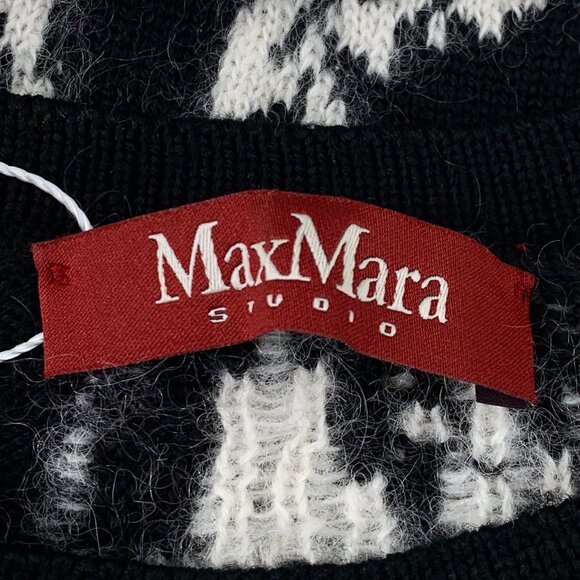 Max Mara Studio Black & White Leaf Pattern Sweater Size 50 Alpaca Wool Blend - Picture 6 of 6